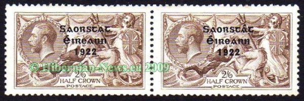 1922 Thom 3-line SaorstÃ¡t on 2/6 pair, with MISSING ACCENT