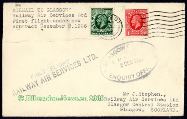 1935 Cover from Belfast to Glasgow, First Flight