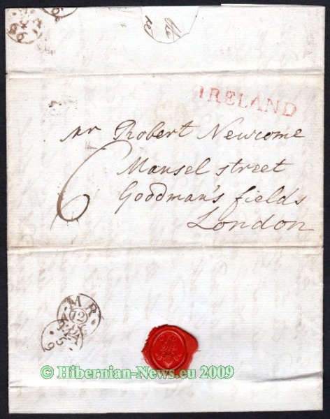 1796 EL Dublin to London with very fine IRELAND in red