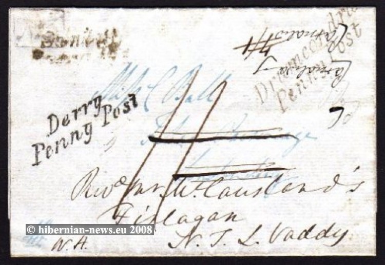 1838 EL from Dublin with TRIPLE Penny Posts