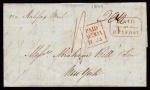 1844 EL to New York with very fine boxed PAID / -AT- / BELFAST