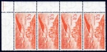 1954 1/3 red-orange top right corner strip of 4