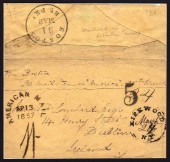 1857 Wrapper Boston to Dublin with rare AMERCAN MAIL 1/-
